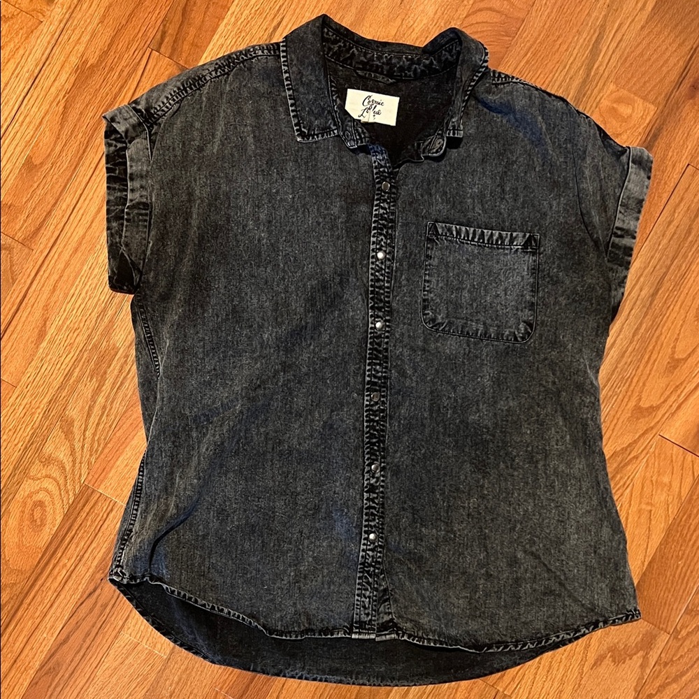 Women's Black Denim Button Down Shirt